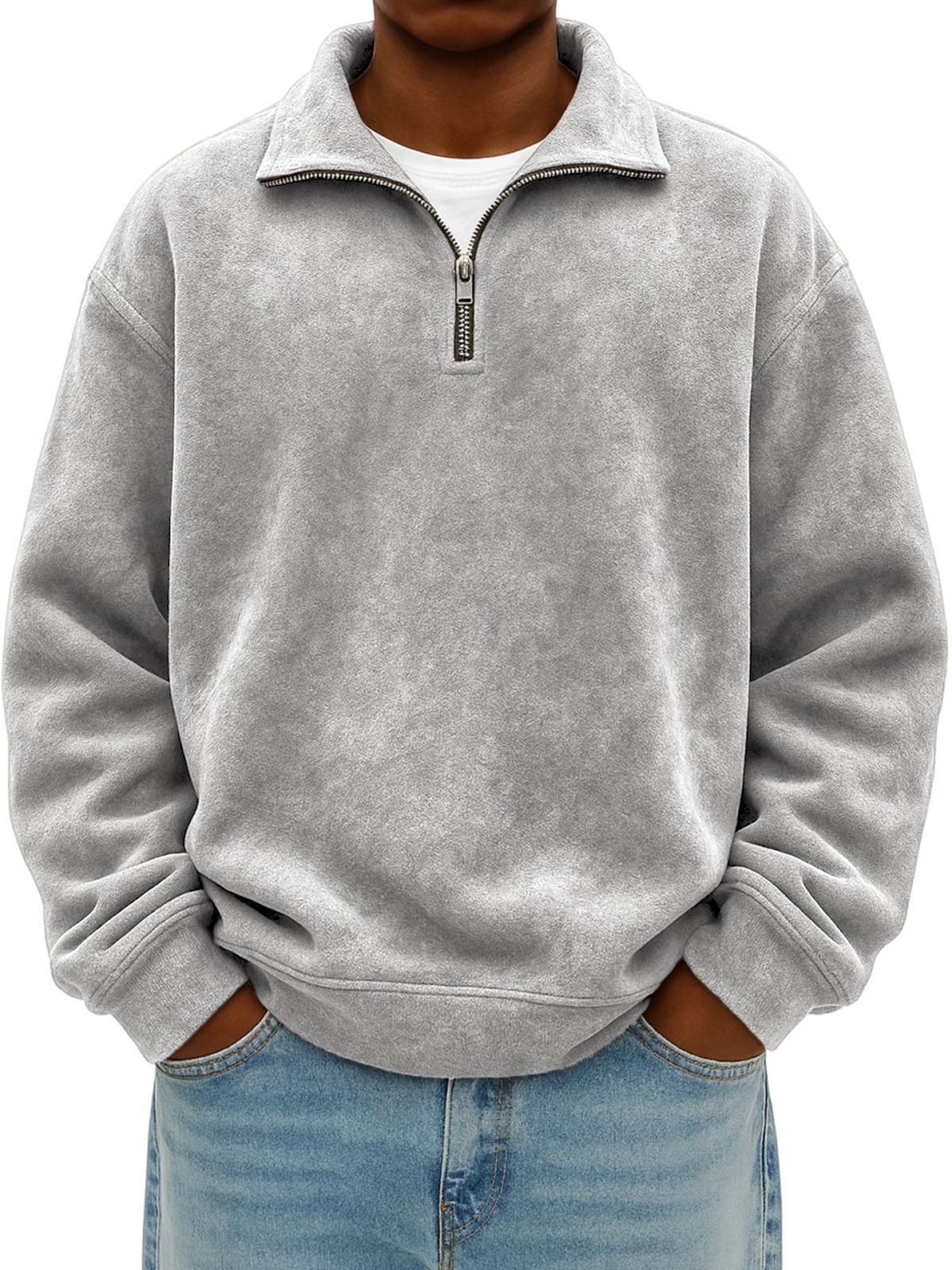 Grey half-zip sweatshirt