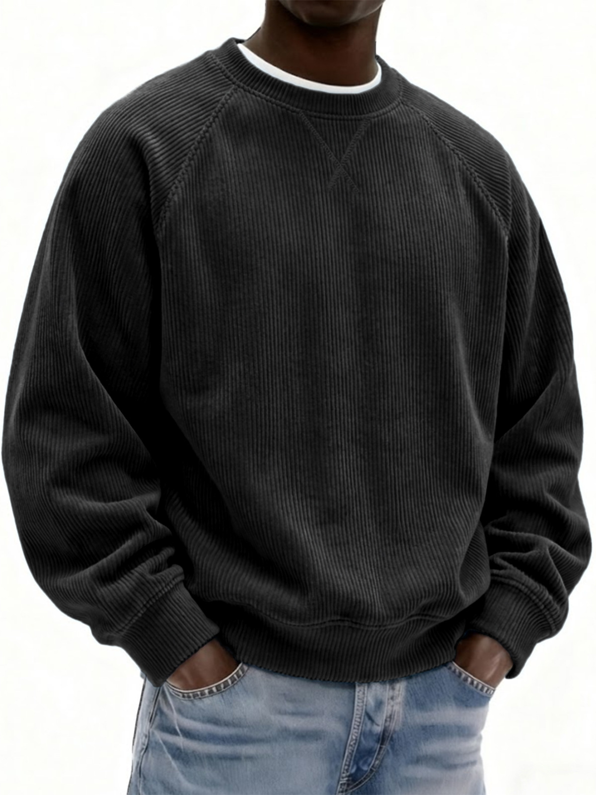 Black corduroy crewneck sweatshirt