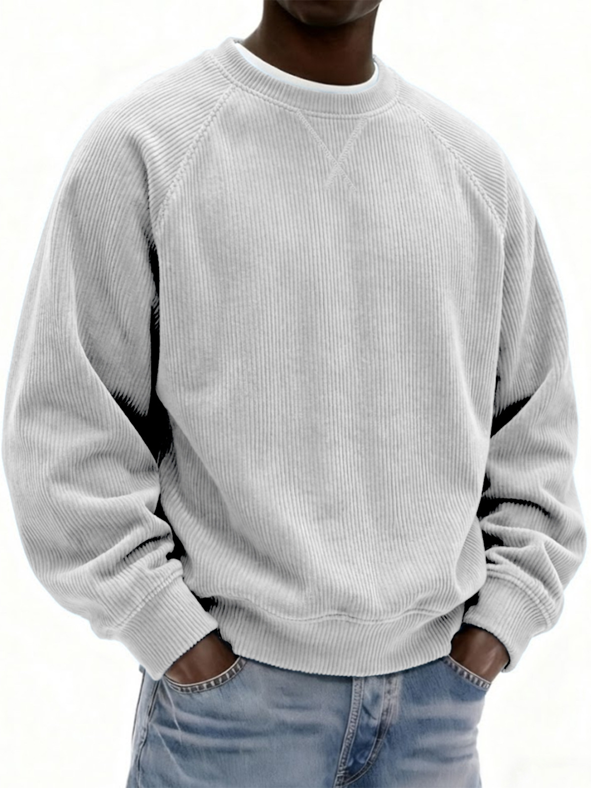 White corduroy crewneck sweatshirt