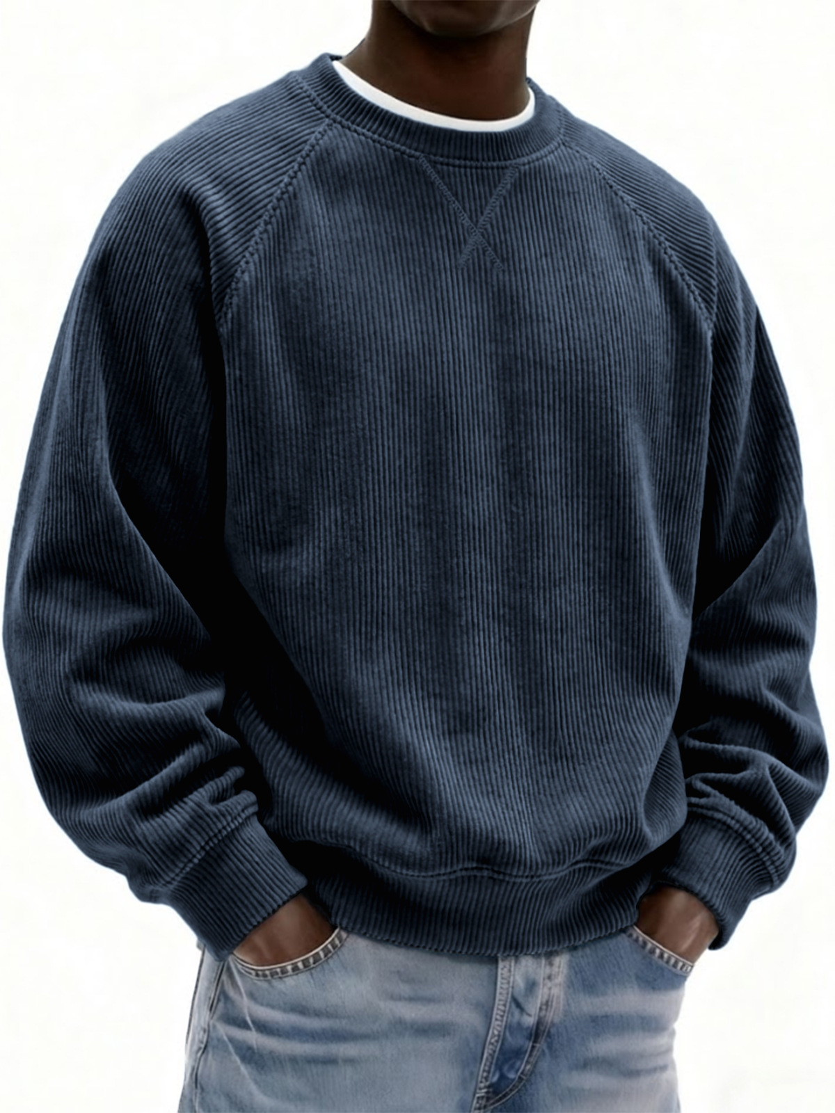 Navy corduroy crewneck sweatshirt