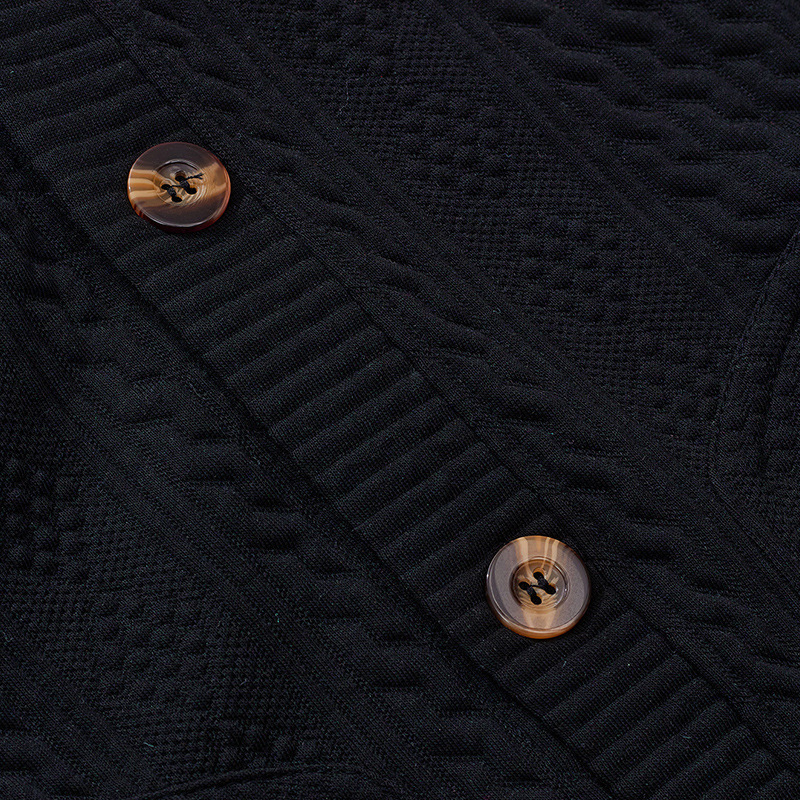 Black cable-knit texture close view