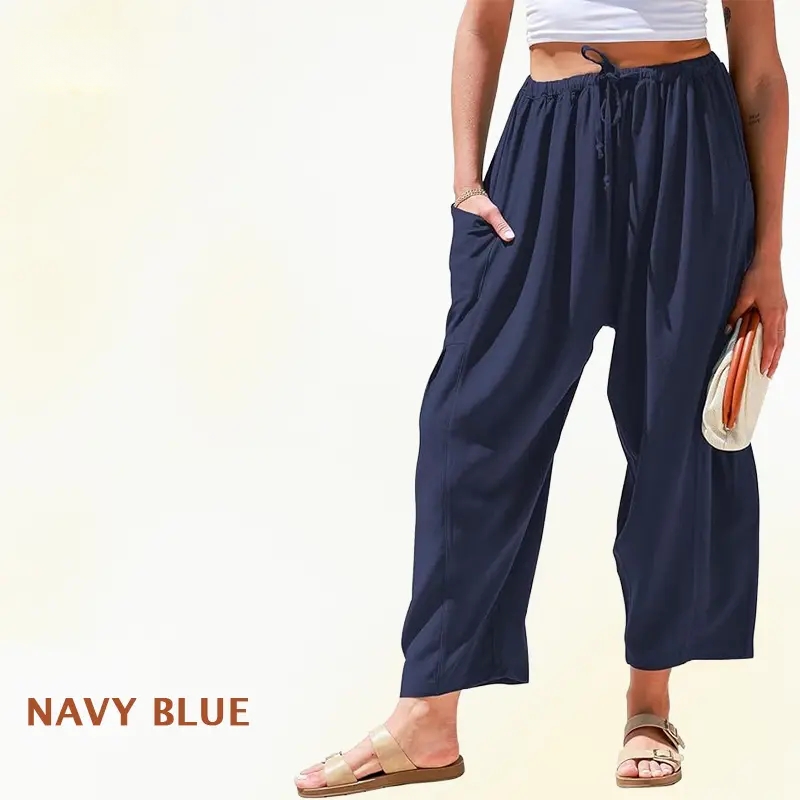 MoraFlow - Women Comfort Lightweight Linen Wide Leg Cargo Pants