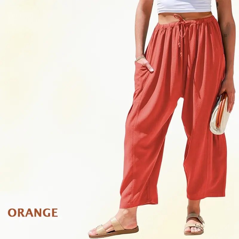 MoraFlow - Women Comfort Lightweight Linen Wide Leg Cargo Pants