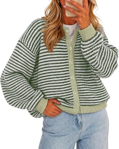 Women's Striped Contrast-Trim Button Cardigan