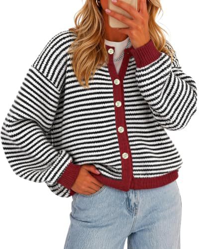 Women's Striped Contrast-Trim Button Cardigan