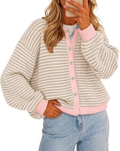 Women's Striped Contrast-Trim Button Cardigan