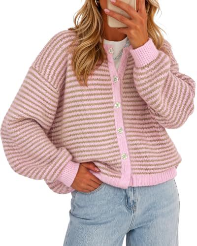 Women's Striped Contrast-Trim Button Cardigan