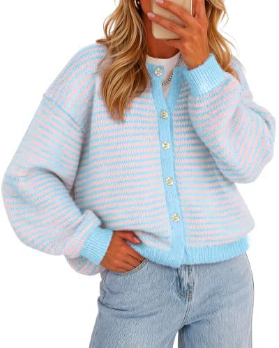 Women's Striped Contrast-Trim Button Cardigan