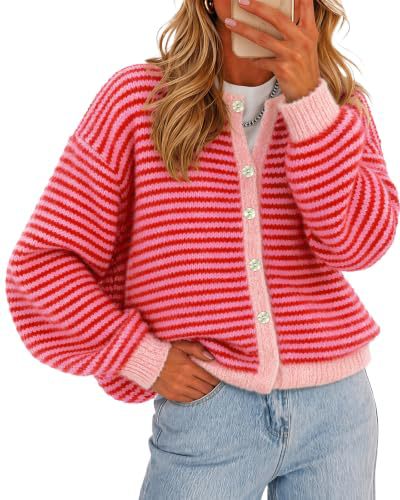 Women's Striped Contrast-Trim Button Cardigan