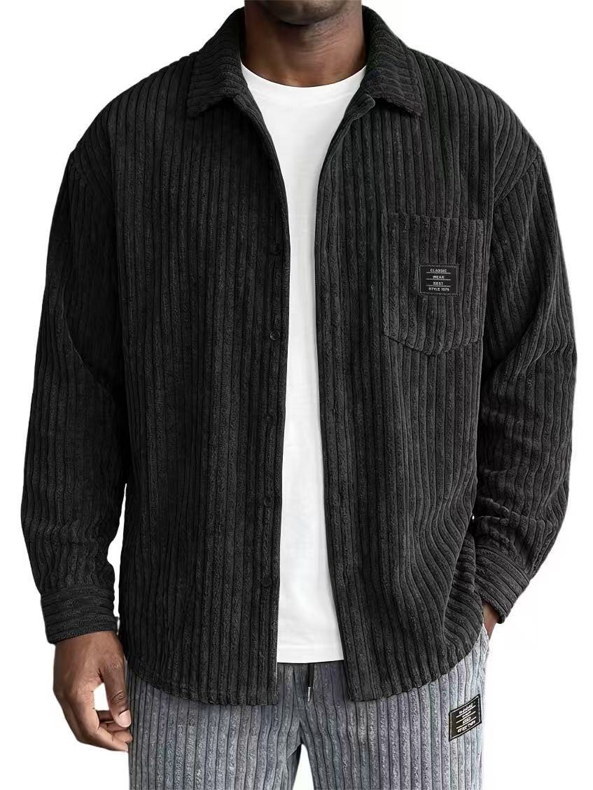 Black ribbed overshirt front view