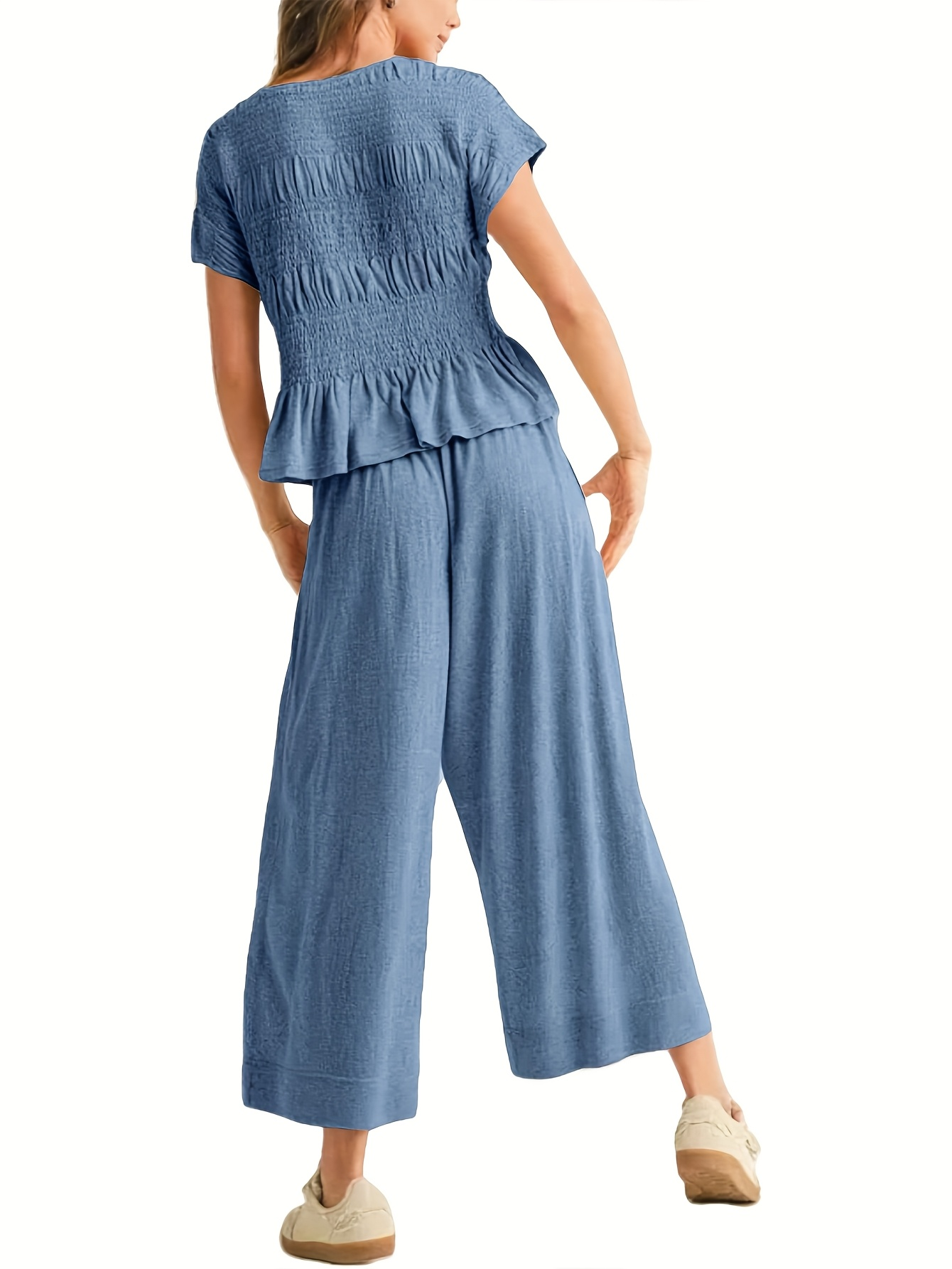 Women's Early Autumn 2026 2-Piece Set – Shirred Waist Top & Wide-Leg Pants
