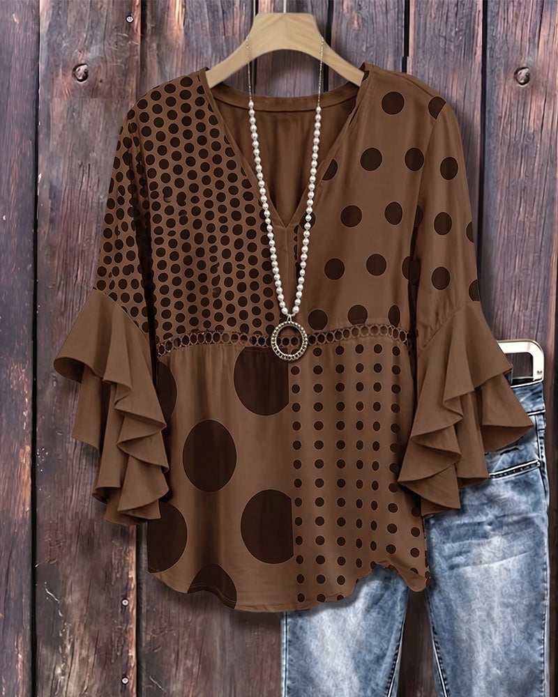 Mixed polka dot patchwork ruffle blouse image 4