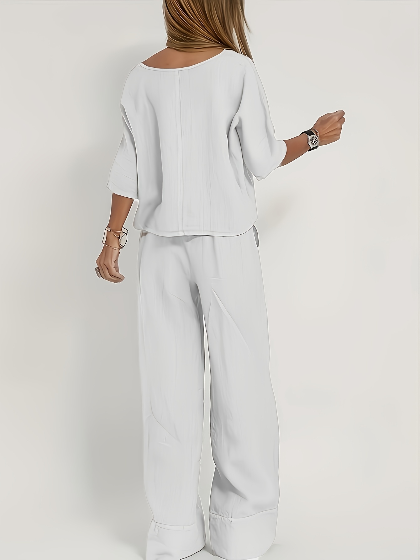 Elegant Two-Piece Set Short Sleeve High-Waisted Pants Suit