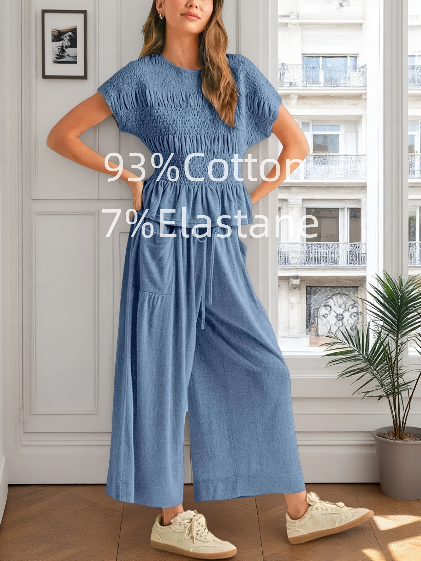 Women's Early Autumn 2026 2-Piece Set – Shirred Waist Top & Wide-Leg Pants