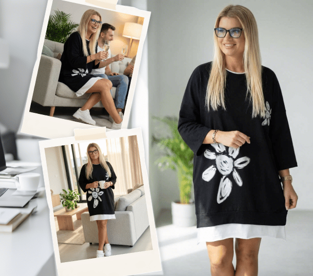 Crew neck floral patchwork sweatshirt dress image 5