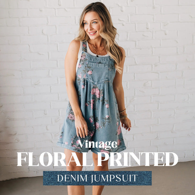 🌸2025 New Fashion🌸 Vintage Floral Printed Denim Jumpsuit