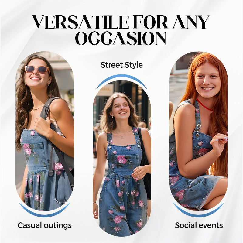 🌸2025 New Fashion🌸 Vintage Floral Printed Denim Jumpsuit