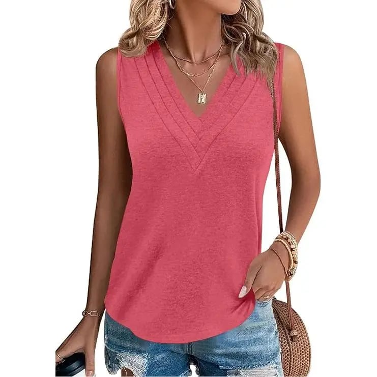 🎁✨Women V Neck Tank Tops Dressy Casual Summer Loose Fit Sleeveless Shirts Blouse Comfy Womenswear Soft Basic