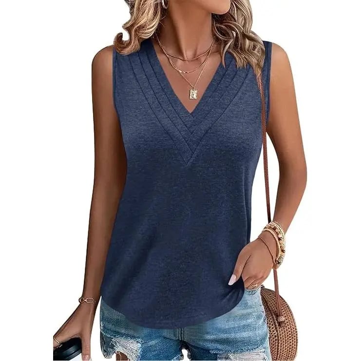 🎁✨Women V Neck Tank Tops Dressy Casual Summer Loose Fit Sleeveless Shirts Blouse Comfy Womenswear Soft Basic