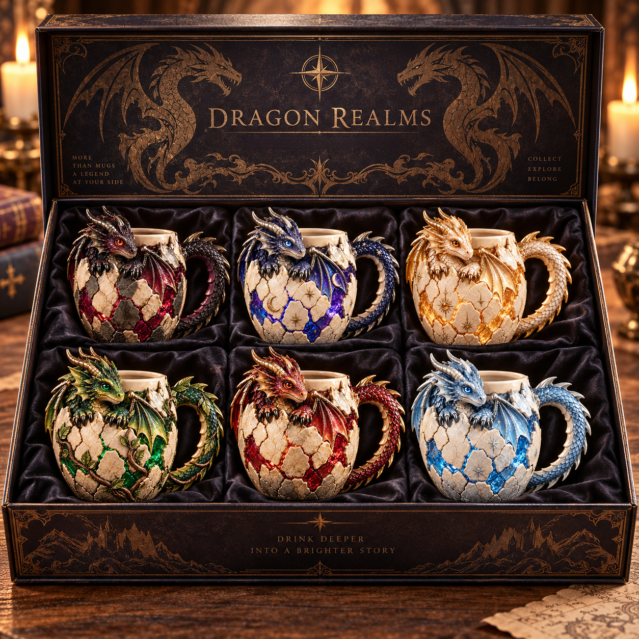 ⏳ Last Day 50% OFF – 🐉 Dragonbound RealmsTM Sculpted Dragon Mug Collection | 6 Fantasy Realm Designs with Raised 3D Dragon Details ☕
