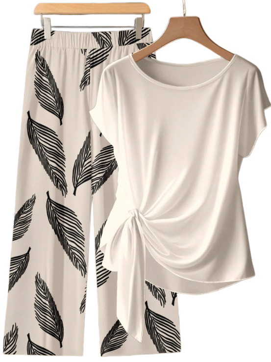 👚  NOW! 🌸 Women's Side-Tie Top & Patterned Pants Set – Flowy, adjustable fit & perfect for summer vacations or resort wear 👖