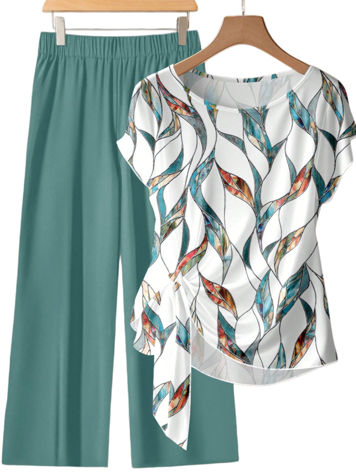 👚  NOW! 🌸 Women's Side-Tie Top & Patterned Pants Set – Flowy, adjustable fit & perfect for summer vacations or resort wear 👖