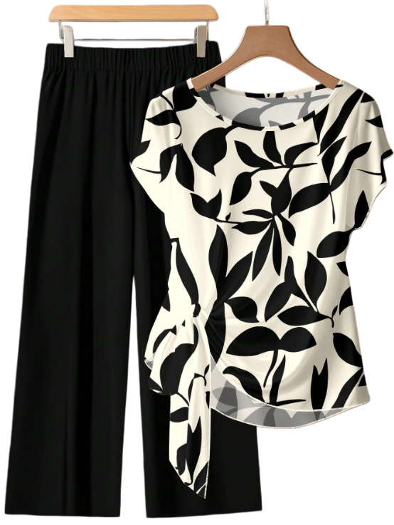 👚  NOW! 🌸 Women's Side-Tie Top & Patterned Pants Set – Flowy, adjustable fit & perfect for summer vacations or resort wear 👖