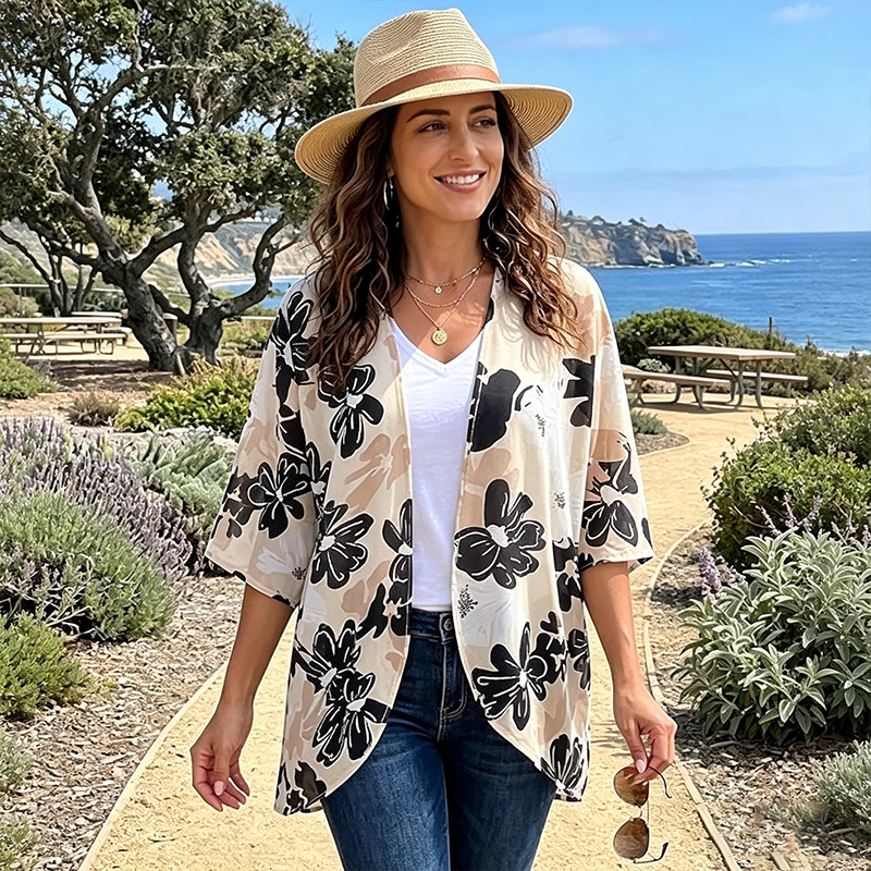 Women Floral Kimono Beach Cover Up