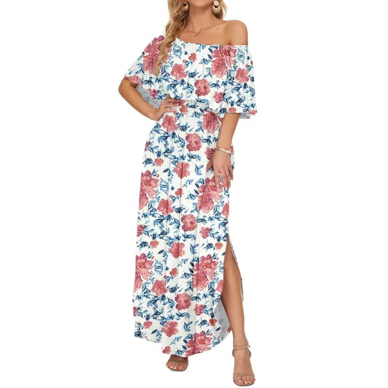🔥Women's Off The Shoulder Dress Wedding Guest Dress Summer Casual Long Ruffle Party Side Split Beach Maxi Dresses