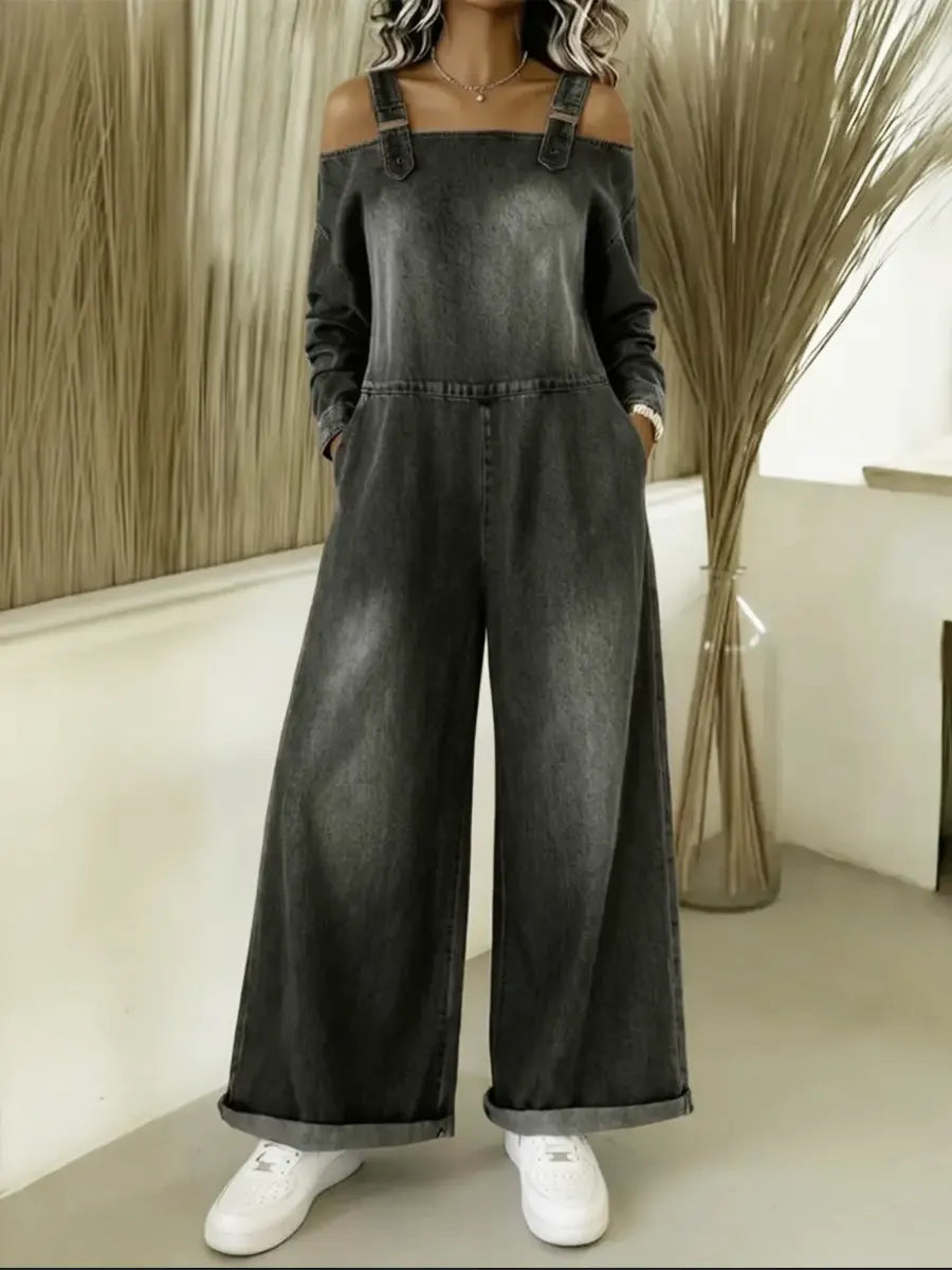 Women's Off-the-shoulder Denim Jumpsuit