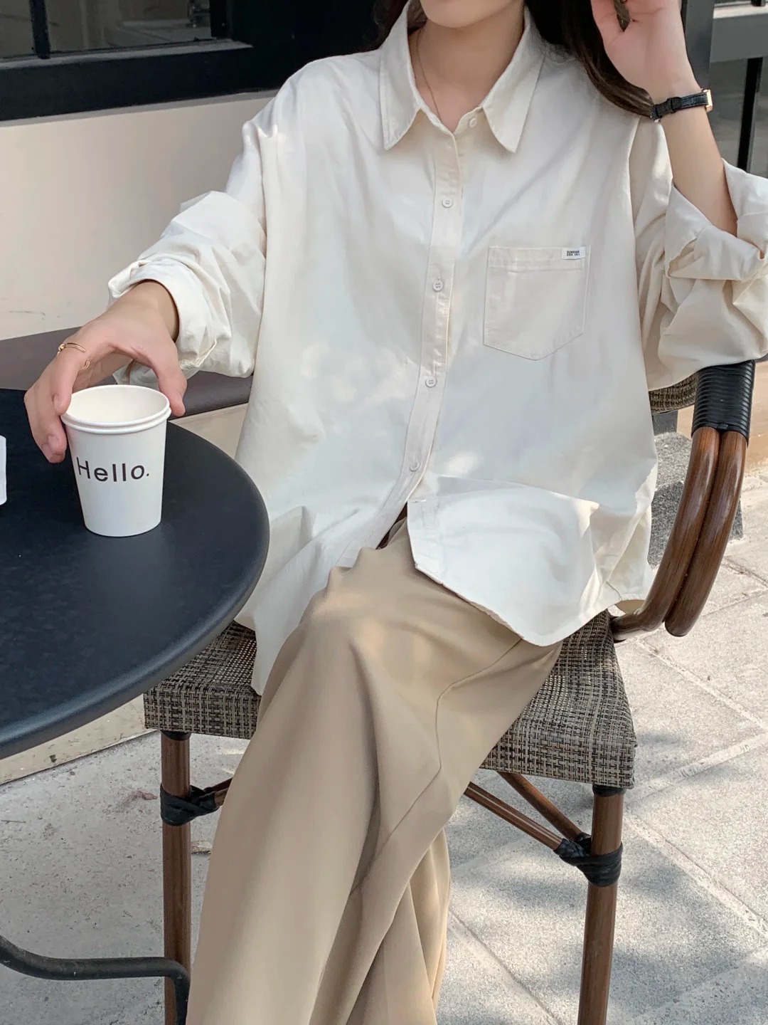 Cream Oversized Casual Shirt