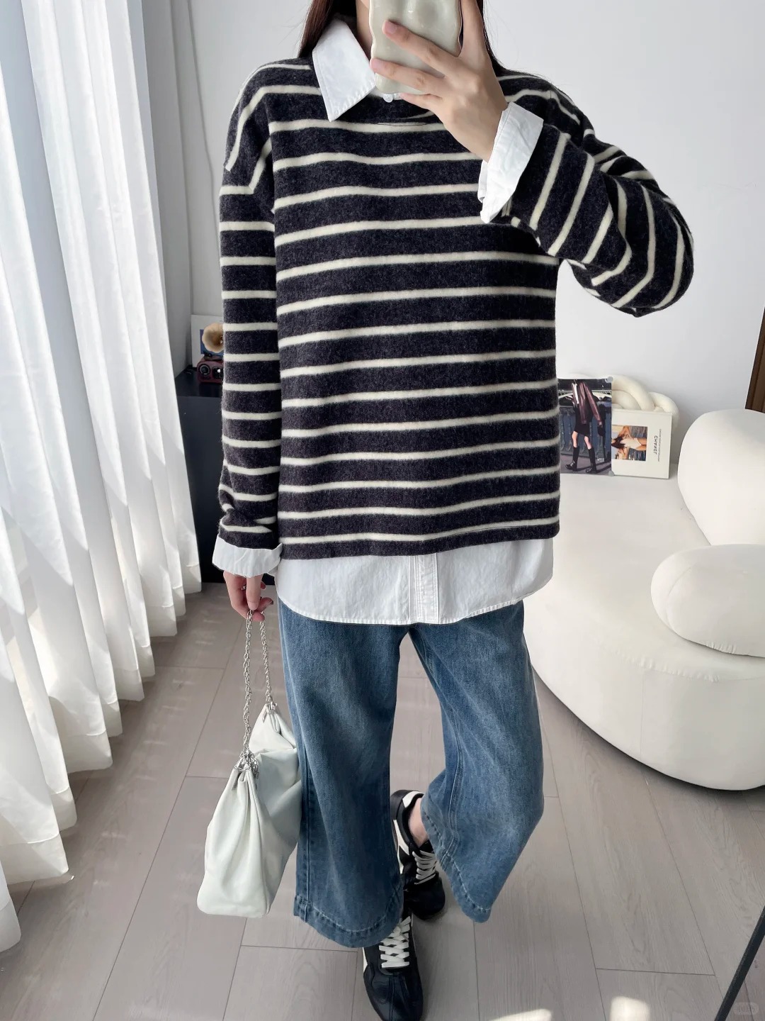 Striped Knit Long‑Sleeve Sweater