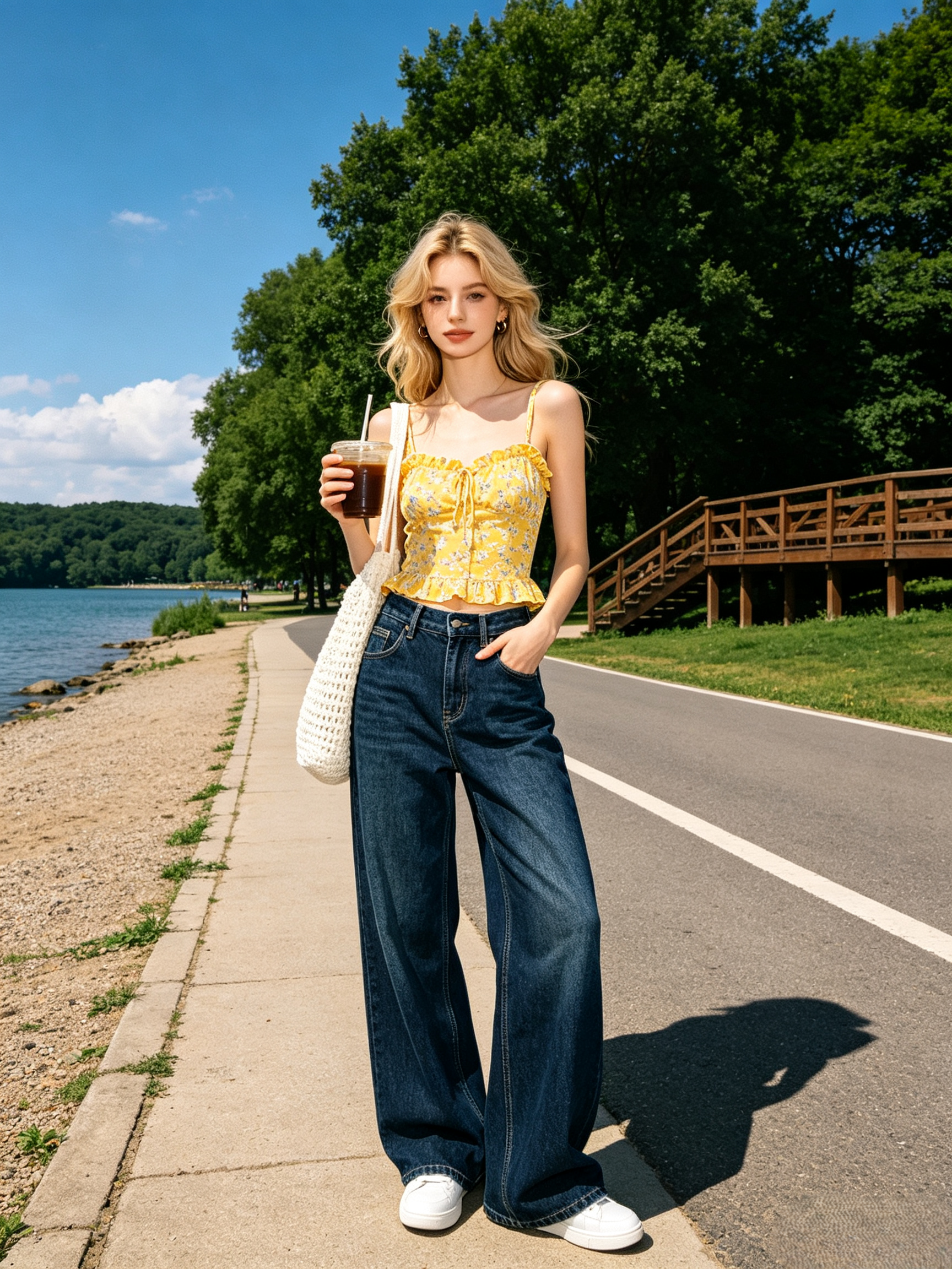 Dark Navy Classic Wide‑Leg Jeans