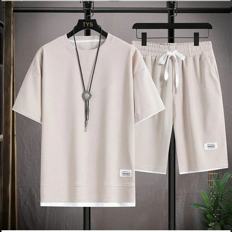 Men's Spring Summer 2-Piece Drawstring Casual Set - Short-Sleeved Shirt & Shorts, Suitable for Everyday Wear & Sports Activities
