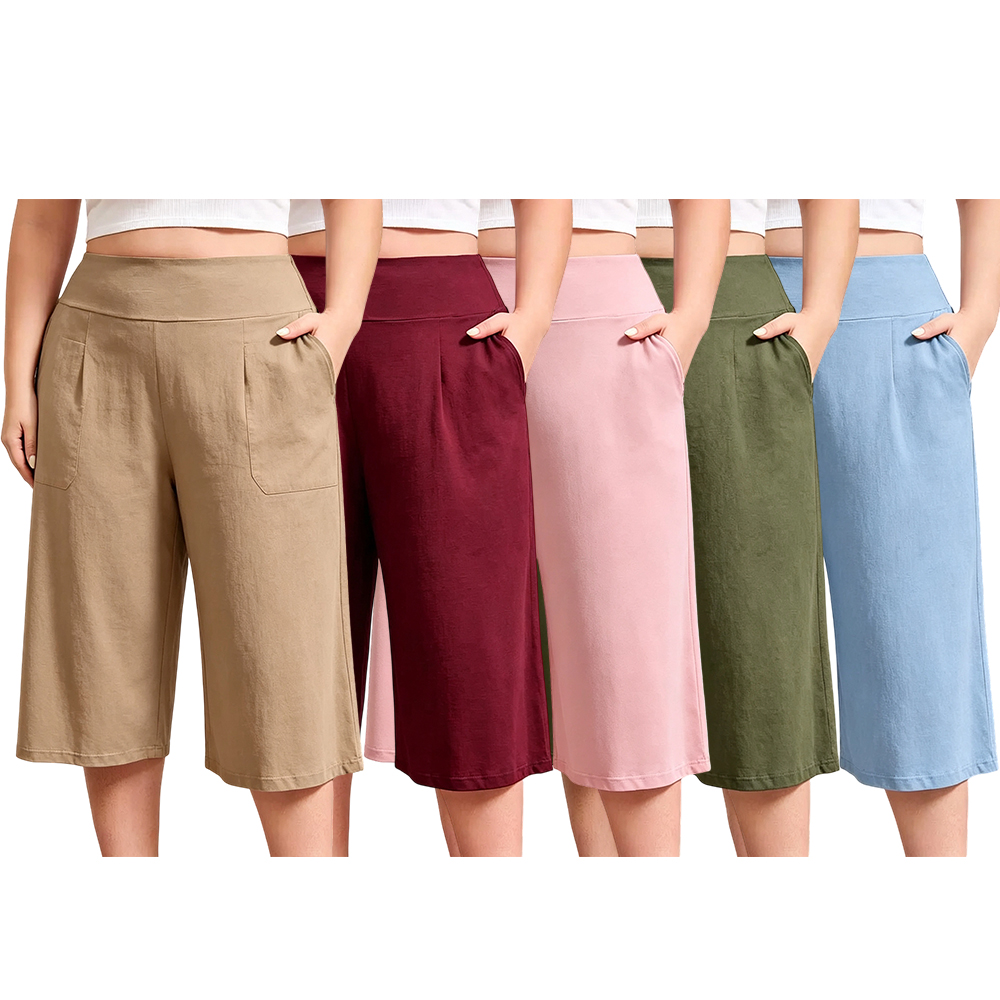 Women’s Plus Size Capri Pajama Pants Soft Breathable Stretchy Wide Leg Lounge Sleep Pants with Pockets Fit Fabric
