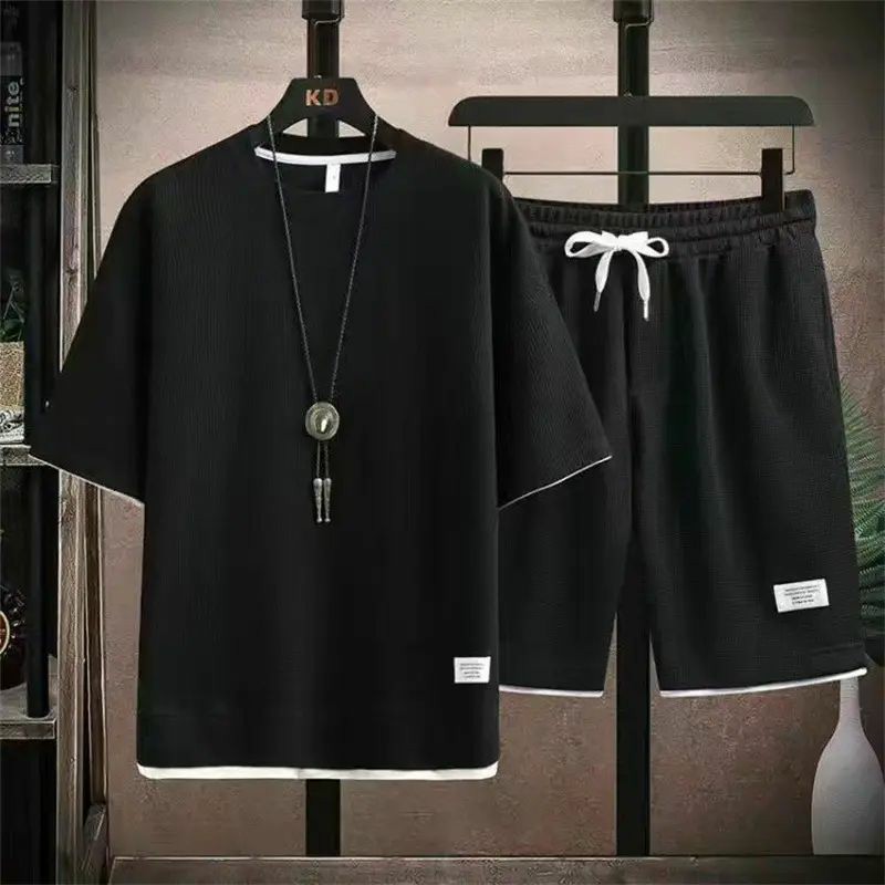 Men's Spring Summer 2-Piece Drawstring Casual Set - Short-Sleeved Shirt & Shorts, Suitable for Everyday Wear & Sports Activities
