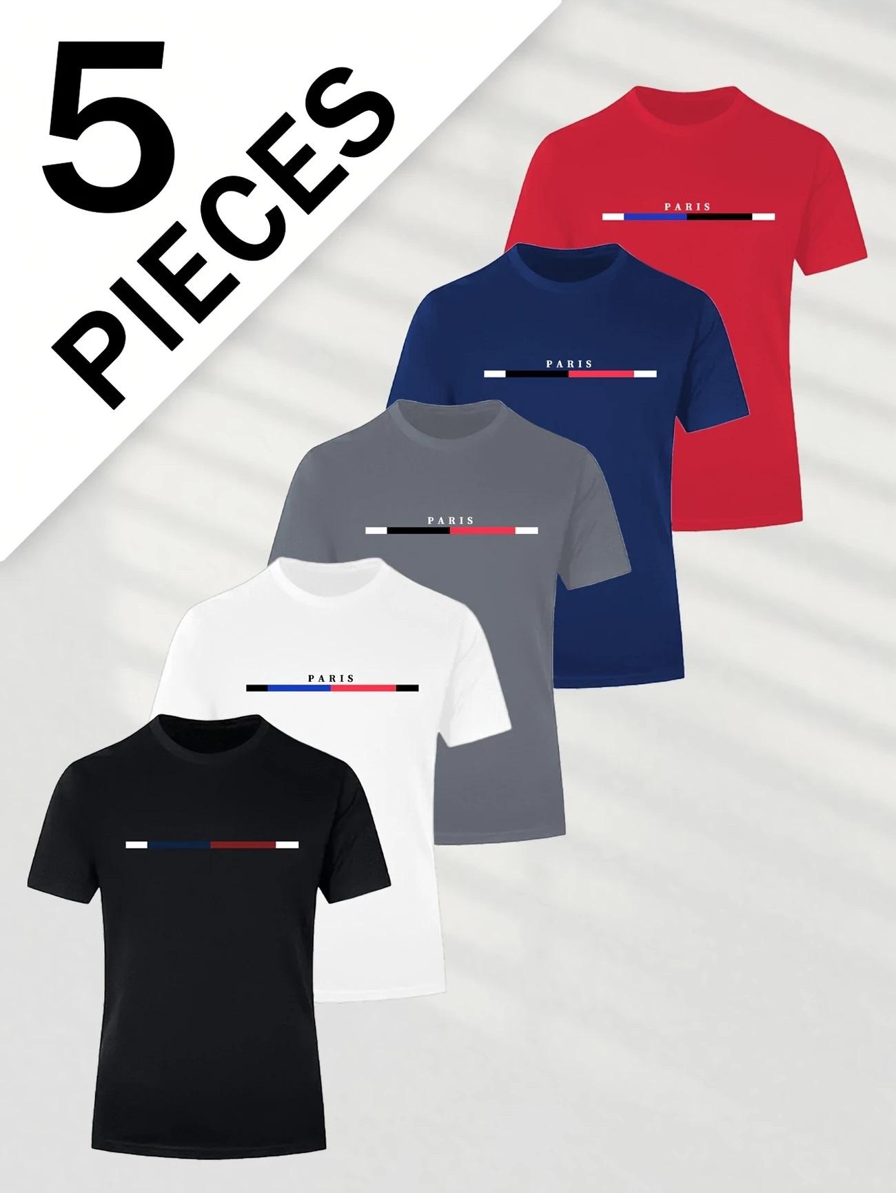 5-piece men's daily casual short-sleeved crew neck T-shirt, breathable and lightweight, Outdoorfun,suitable for summer sports and leisure wear, outdoor clothing, comfortable and breathable stretch fabric men's tops summerwins