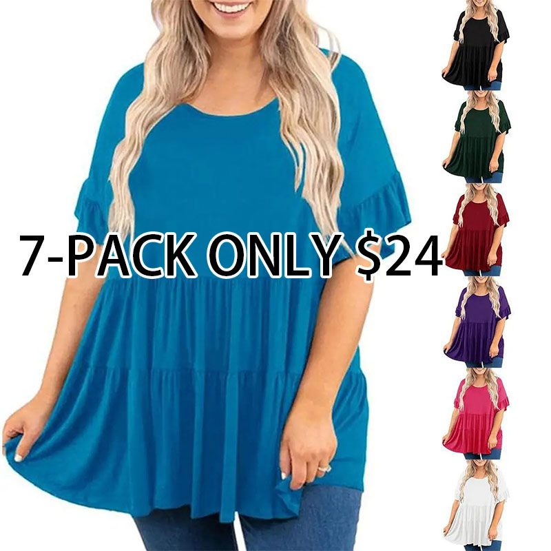 Women's Plus Size Ruffled Shirt Tops Summer Short Sleeve Loose Blouse Tunics