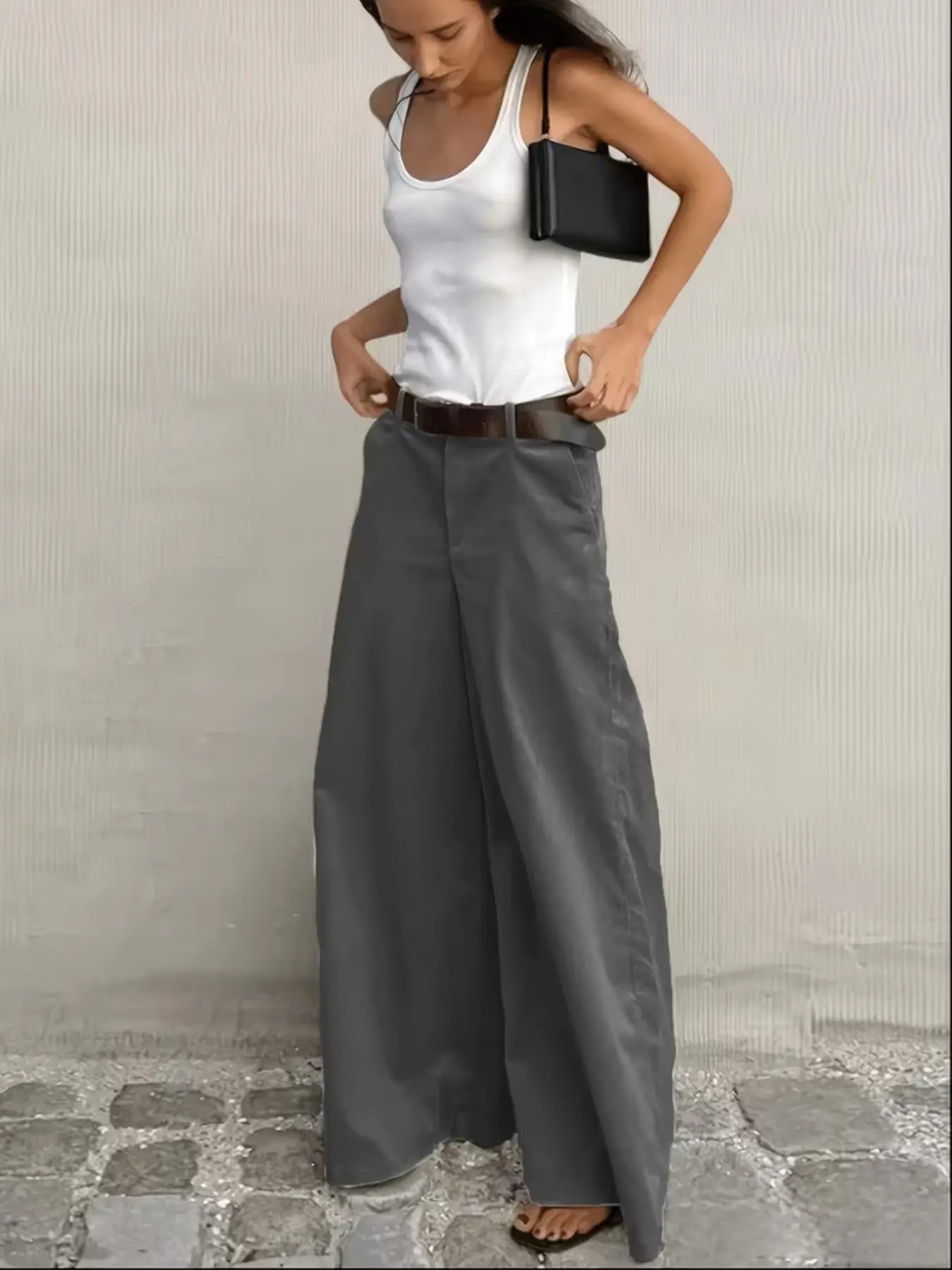 Women's Fashion Elegant Casual Office Pants, Solid Color Wide Leg