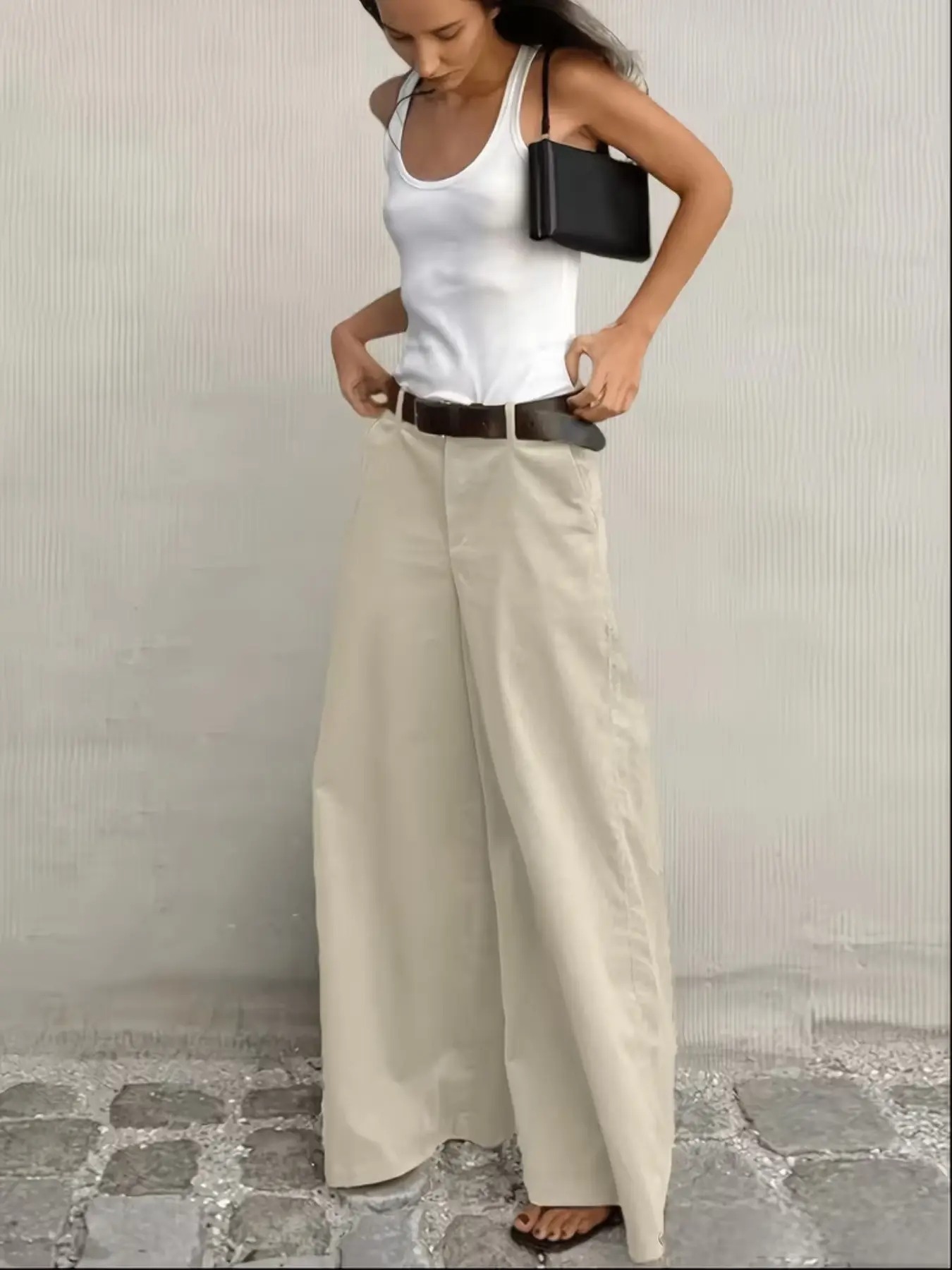 Women's Fashion Elegant Casual Office Pants, Solid Color Wide Leg