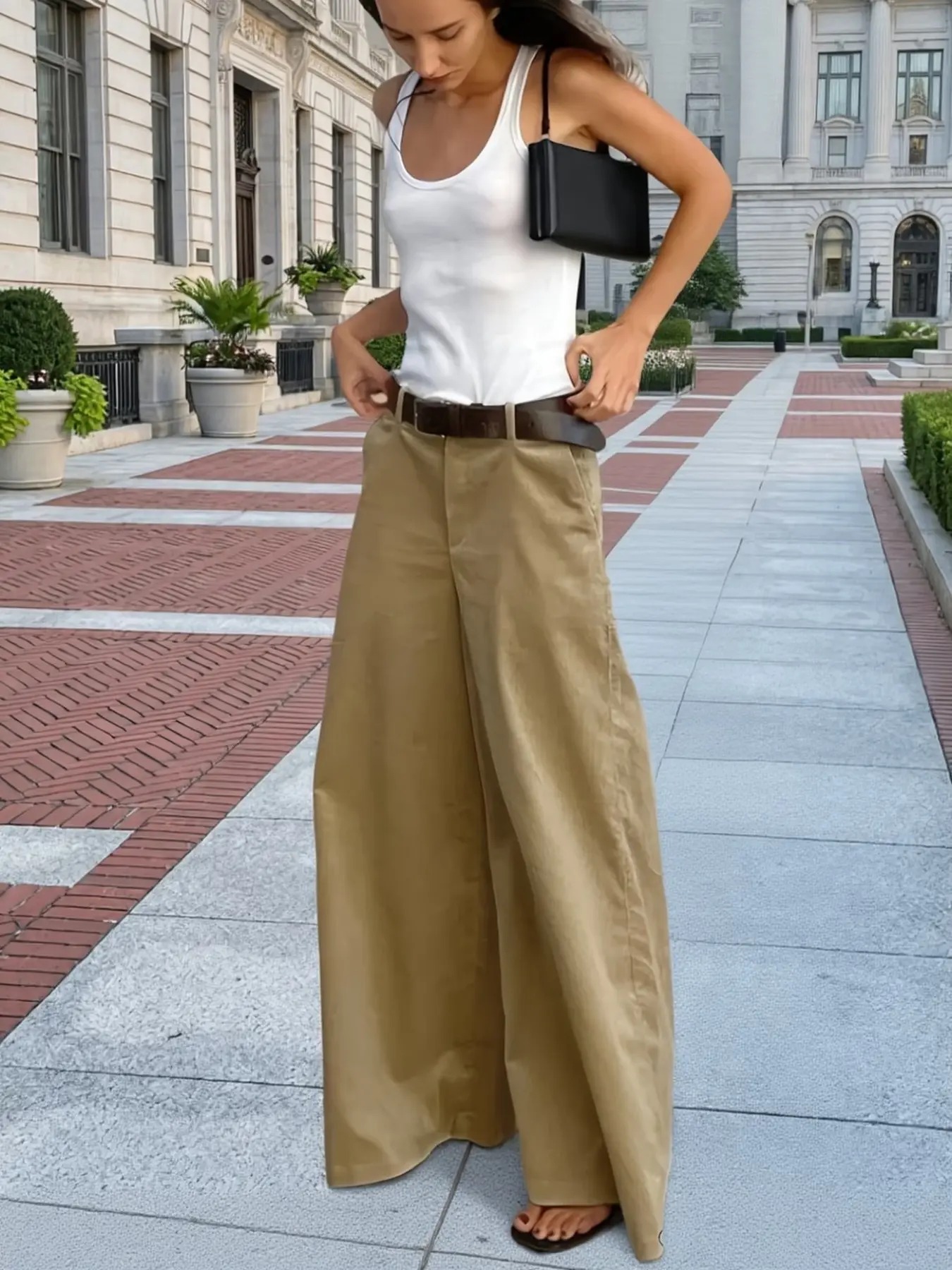 Women's Fashion Elegant Casual Office Pants, Solid Color Wide Leg