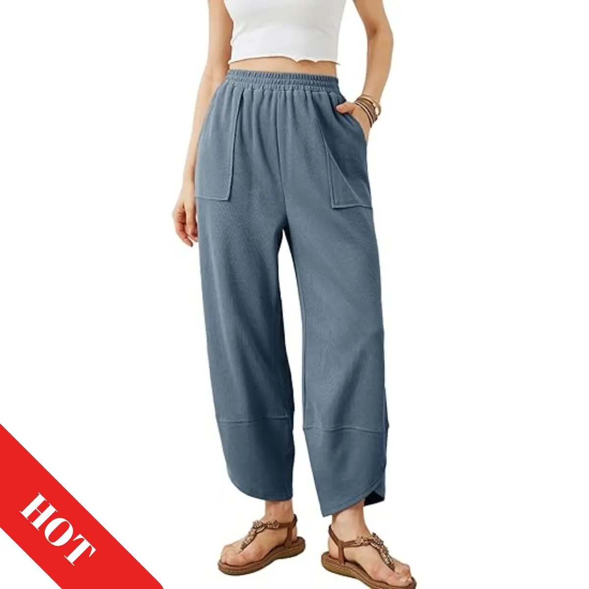 Womens Baggy Wide Leg Pants Casual Loose Elastic Waisted Palazzo Harem Pants