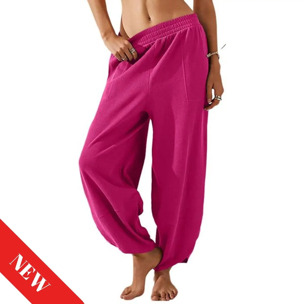 Womens Baggy Wide Leg Pants Casual Loose Elastic Waisted Palazzo Harem Pants