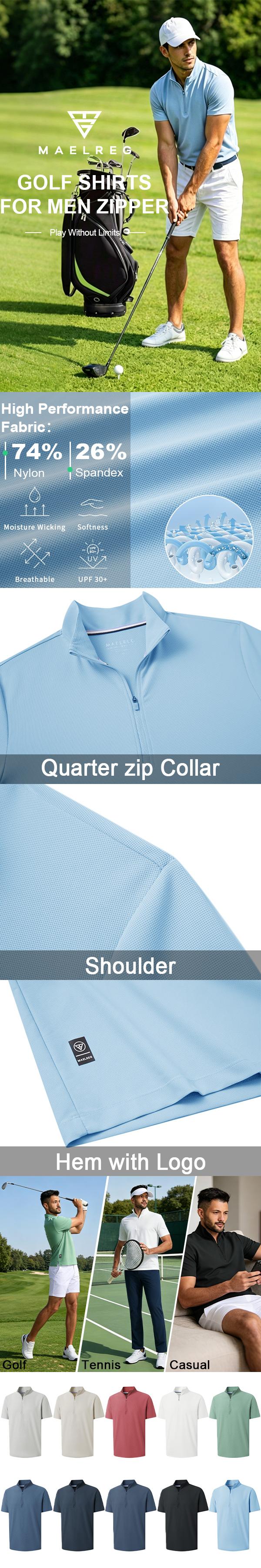 MAELREG Men's Waffle Texture Quarter Zip Golf Shirt – Dry Fit Performance Polo Short Sleeve, Perfect Father's Day Gift