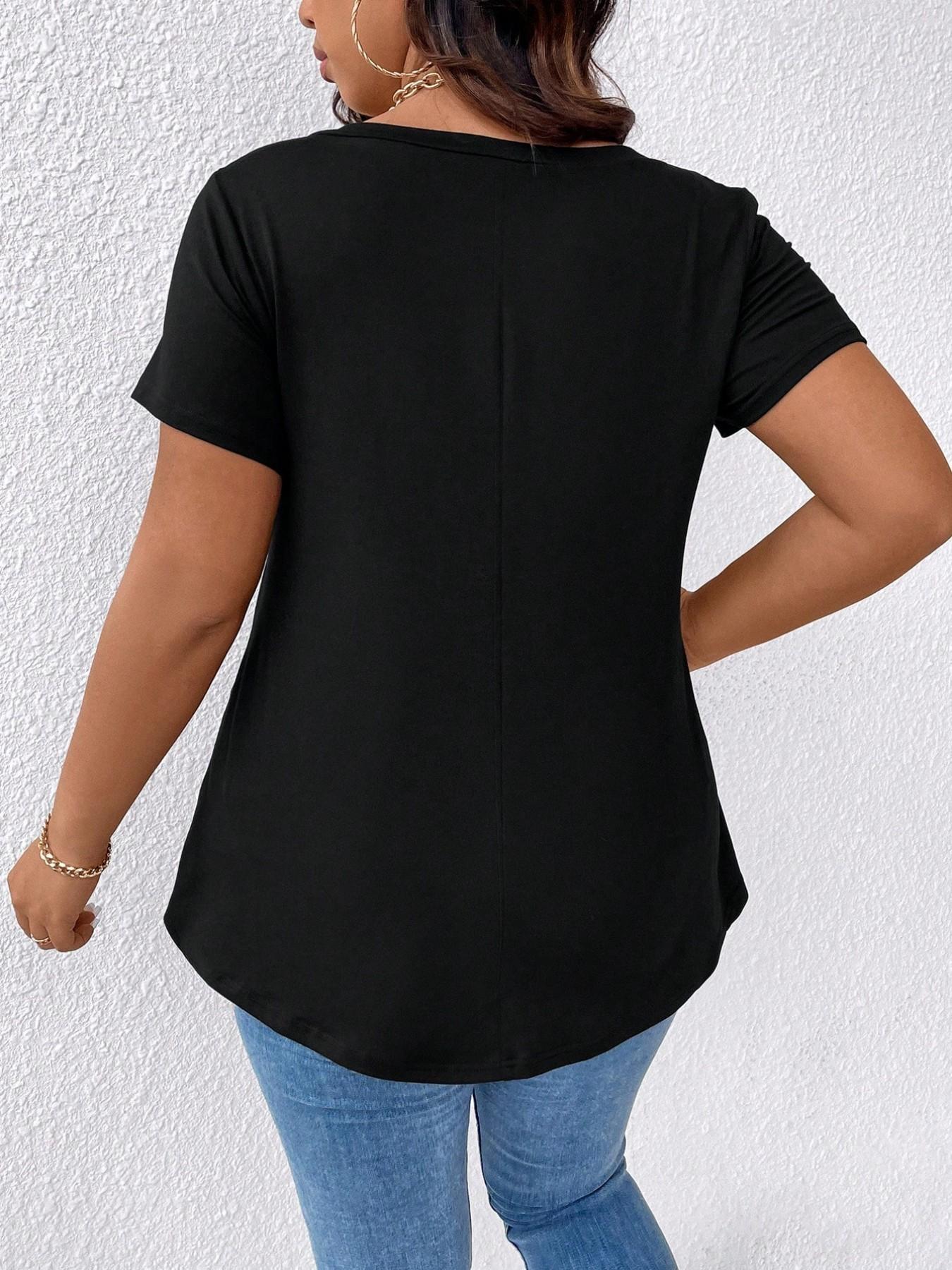 Women's Plus Size T-Shirts V-Neck Short Sleeve Curved Hem Tunic Tops Solid Burgundy Casual Summer Shirts Loose Fit Flowy Basic Tees Minimalist Daily Outfits Office Workwear Spring
