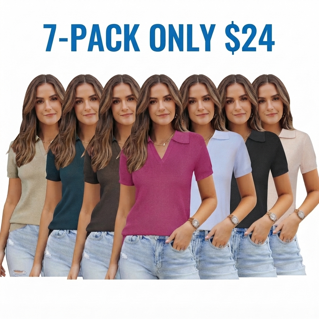 Women's Soft Wool Blend Polo Sweater Top Short Sleeve Chic Summer Outfit