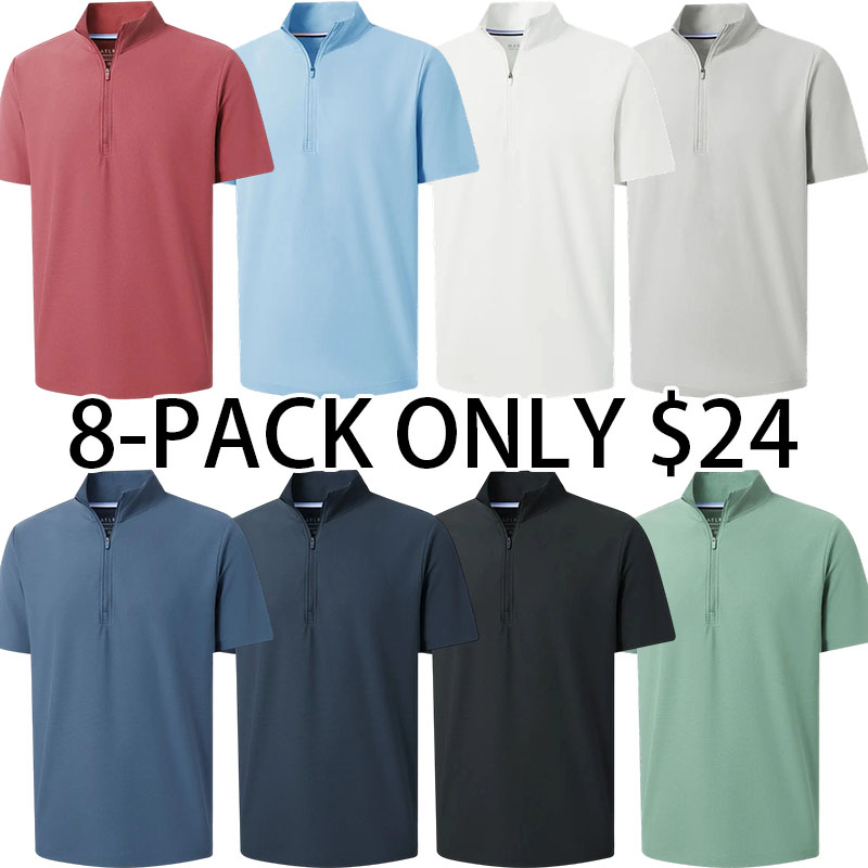 Men's Waffle Texture Quarter Zip Golf Shirt – Dry Fit Performance Polo Short Sleeve, Perfect Father's Day Gift