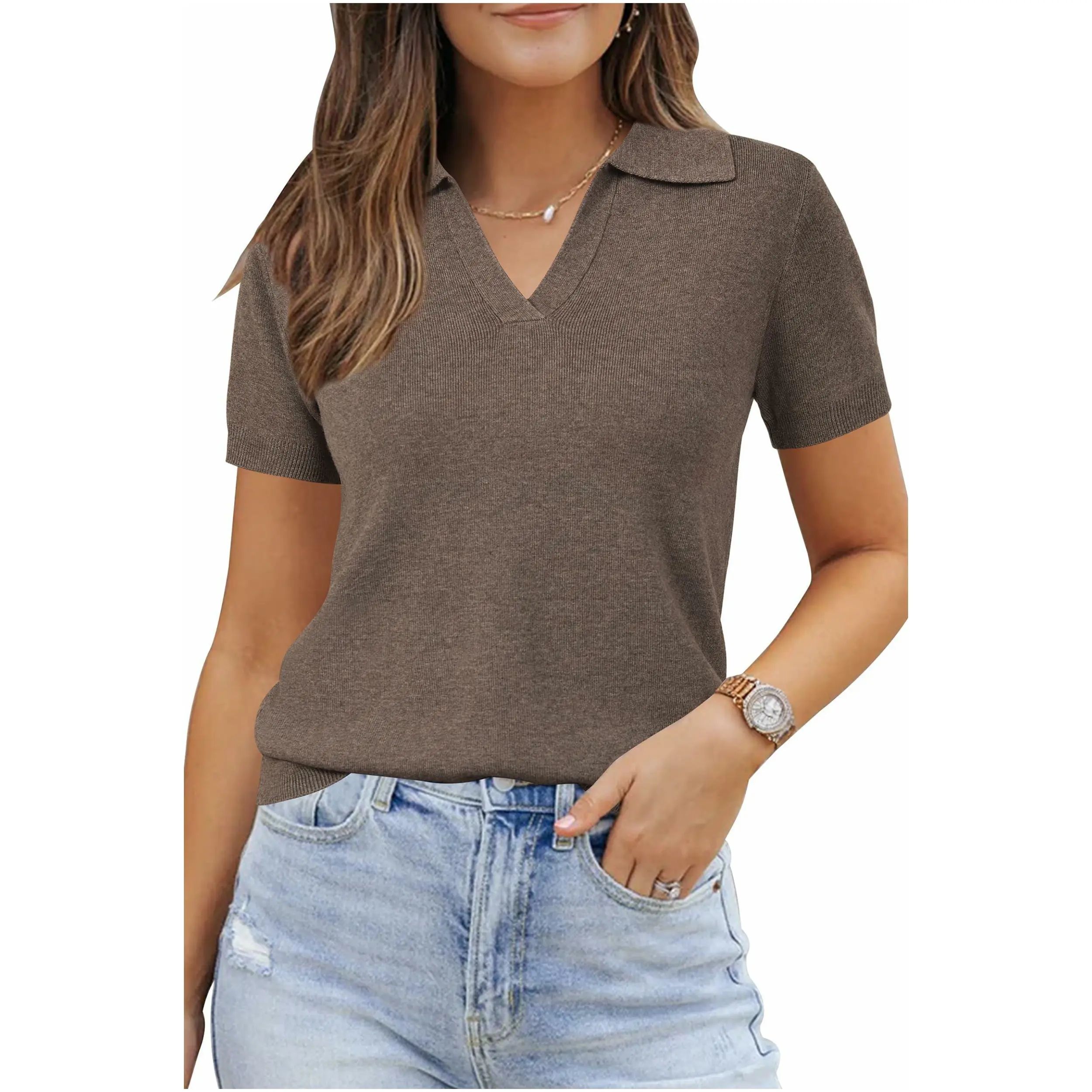 Women's Soft Wool Blend Polo Sweater Top Short Sleeve Chic Summer Outfit SummerVibes 2026