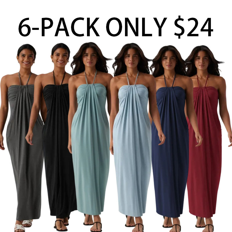 Women's Halter Tie Back Maxi Dress with Pockets