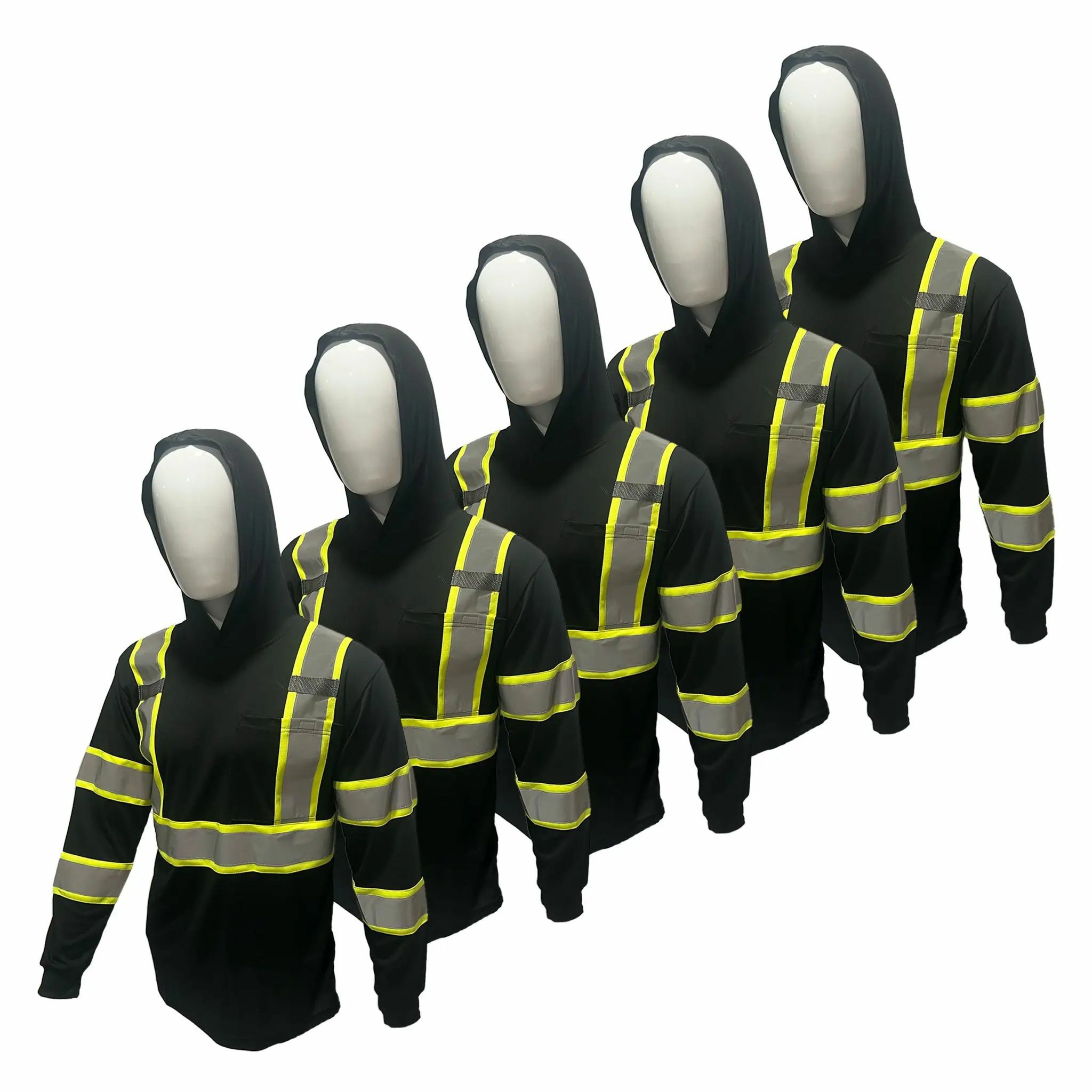 5 PACK SHIRT High Visibility Hoodie Long Sleeve Safety Shirt with hoodie Polyester Birdeye Mesh in various color